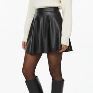 Rewash Women's Small Black Faux Leather Skater Mini Skirt Y2K